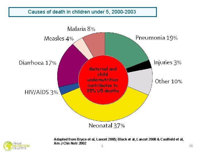 Causes of death in children under 5, 2000 -2003 UNDERNUTRITION underlies 53% of under Causes of death in children under 5, 2000 -2003 UNDERNUTRITION underlies 53% of under