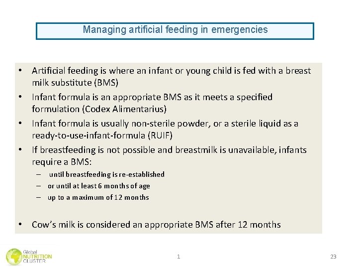 Managing artificial feeding in emergencies • Artificial feeding is where an infant or young Managing artificial feeding in emergencies • Artificial feeding is where an infant or young