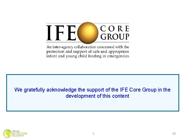 We gratefully acknowledge the support of the IFE Core Group in the development of We gratefully acknowledge the support of the IFE Core Group in the development of