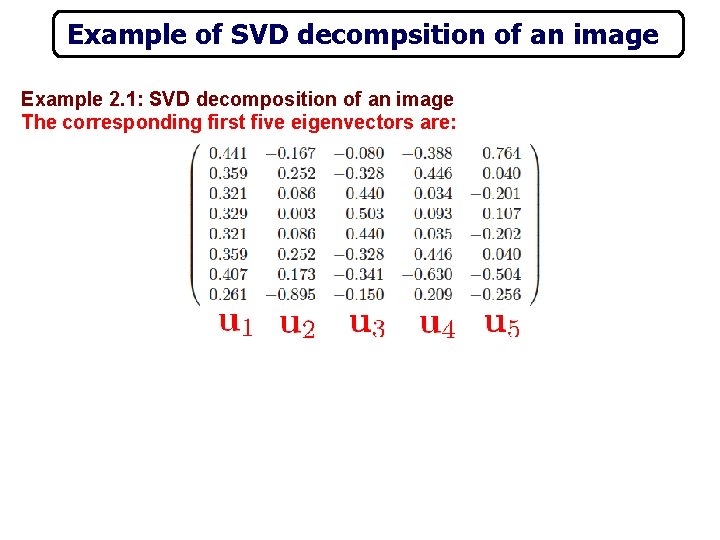 Example of SVD decompsition of an image Example 2. 1: SVD decomposition of an