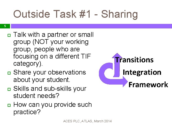 Outside Task #1 - Sharing 5 Talk with a partner or small group (NOT