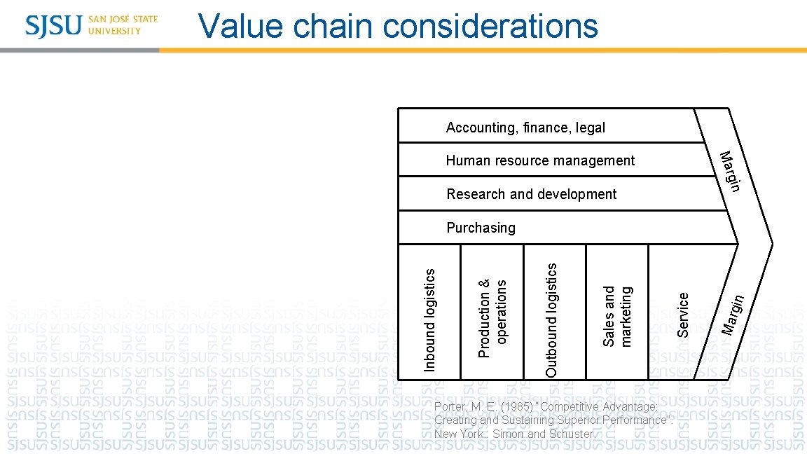 Value chain considerations Accounting, finance, legal gin Mar Human resource management Research and development