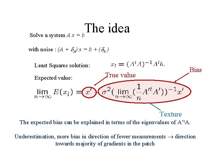 The idea Solve a system A x = b with noise : (A +