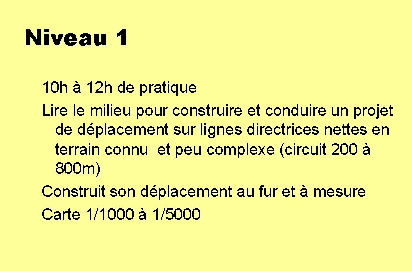 Niveau 1 10 h à 12 h de pratique Lire le milieu pour construire