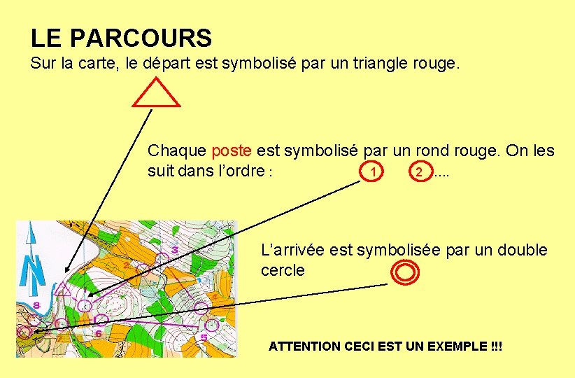 LE PARCOURS Sur la carte, le départ est symbolisé par un triangle rouge. Chaque