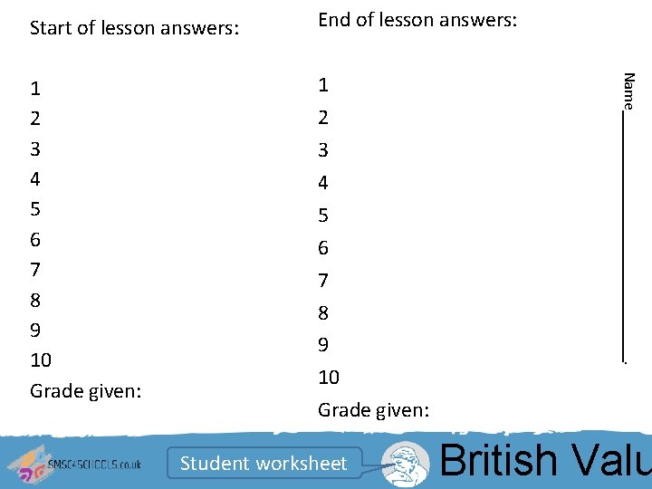 End of lesson answers: 1 2 3 4 5 6 7 8 9 10