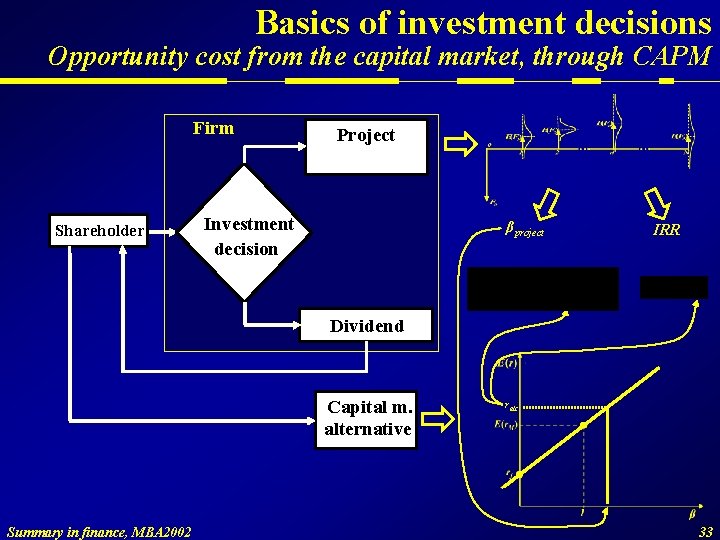 Basics of investment decisions Opportunity cost from the capital market, through CAPM Firm Shareholder