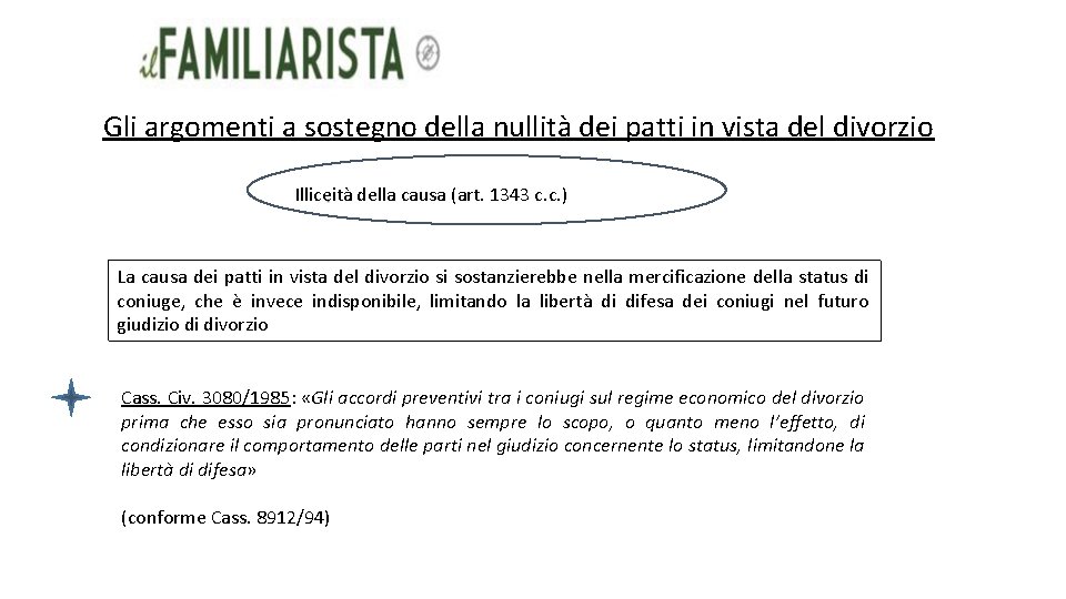 Gli argomenti a sostegno della nullità dei patti in vista del divorzio Illiceità della