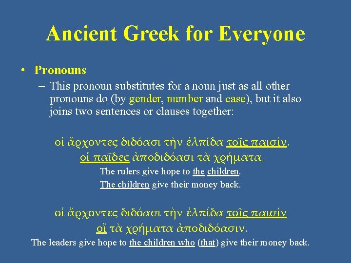 Ancient Greek for Everyone • Pronouns – This pronoun substitutes for a noun just