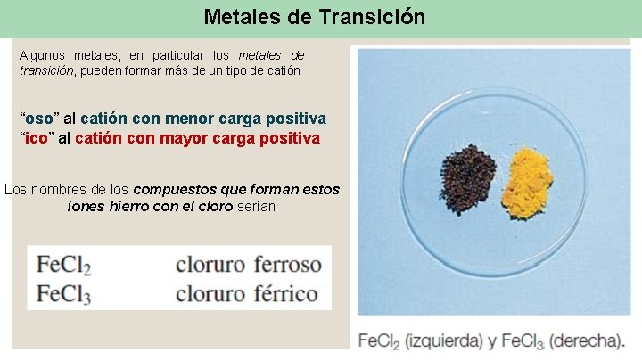 Metales de Transición Algunos metales, en particular los metales de transición, pueden formar más