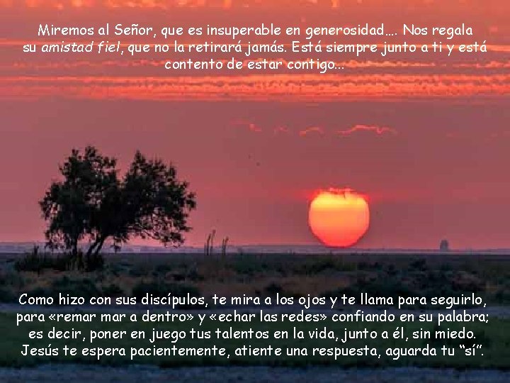 Miremos al Señor, que es insuperable en generosidad…. Nos regala su amistad fiel, que