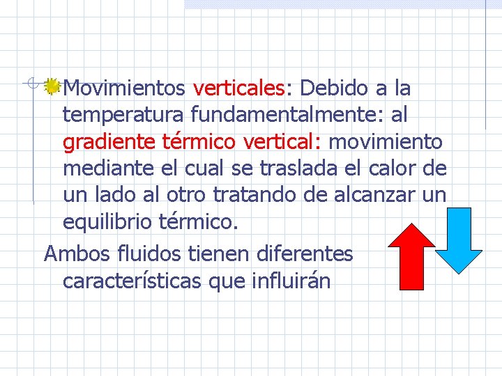 Movimientos verticales: Debido a la temperatura fundamentalmente: al gradiente térmico vertical: movimiento mediante el