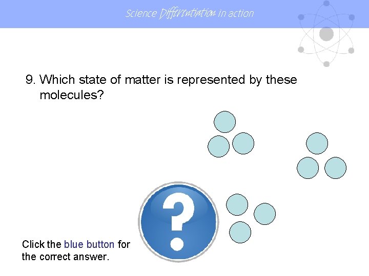 Science Differentiation in action 9. Which state of matter is represented by these molecules?