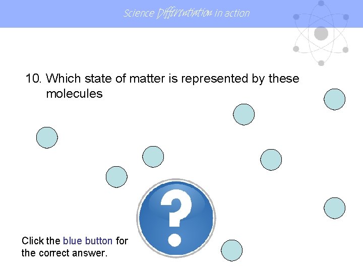 Science Differentiation in action 10. Which state of matter is represented by these molecules