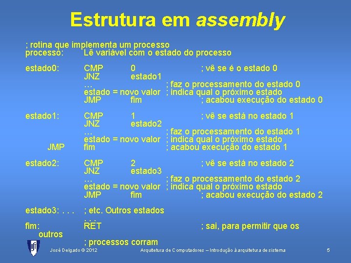 Estrutura em assembly ; rotina que implementa um processo: Lê variável com o estado