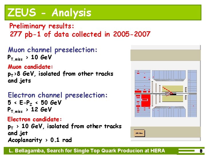 ZEUS - Analysis Preliminary results: 277 pb-1 of data collected in 2005 -2007 Muon