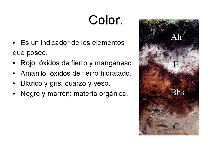 Color. • Es un indicador de los elementos que posee. • Rojo: óxidos de Color. • Es un indicador de los elementos que posee. • Rojo: óxidos de