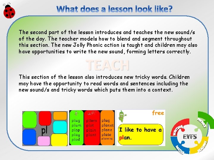 The second part of the lesson introduces and teaches the new sound/s of the