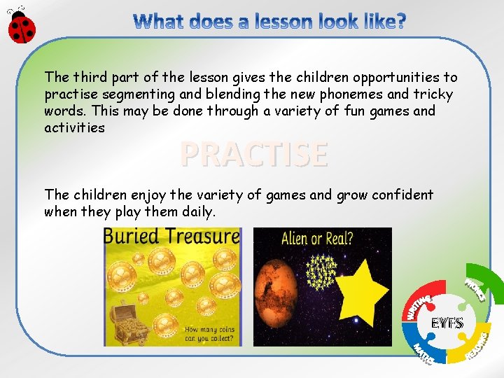 The third part of the lesson gives the children opportunities to practise segmenting and