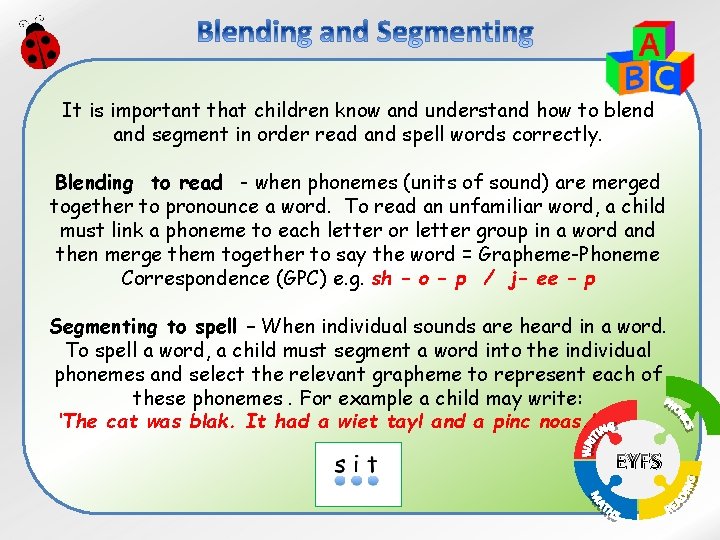 It is important that children know and understand how to blend and segment in