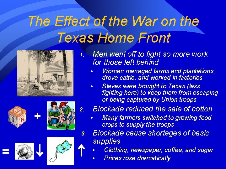 The Effect of the War on the Texas Home Front 1. Men went off