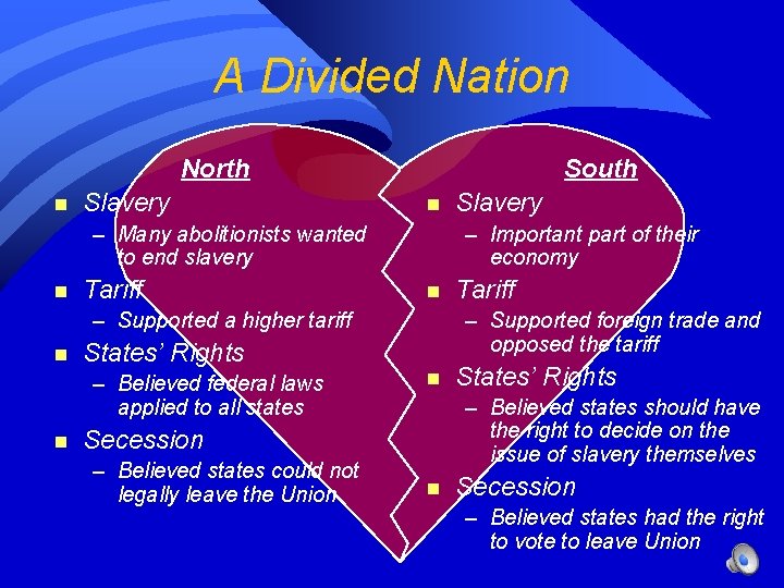 A Divided Nation North n Slavery South n – Many abolitionists wanted to end