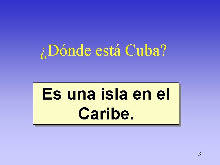 ¿Dónde está Cuba? Es una isla en el Caribe. 19 