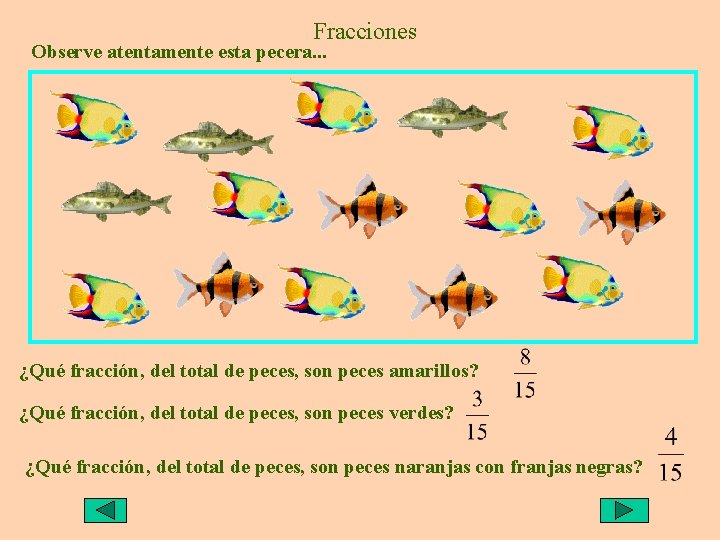 Fracciones Observe atentamente esta pecera. . . ¿Qué fracción, del total de peces, son