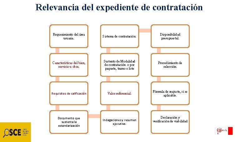 Relevancia del expediente de contratación Requerimiento del área usuaria. Sistema de contratación. Disponibilidad presupuestal.