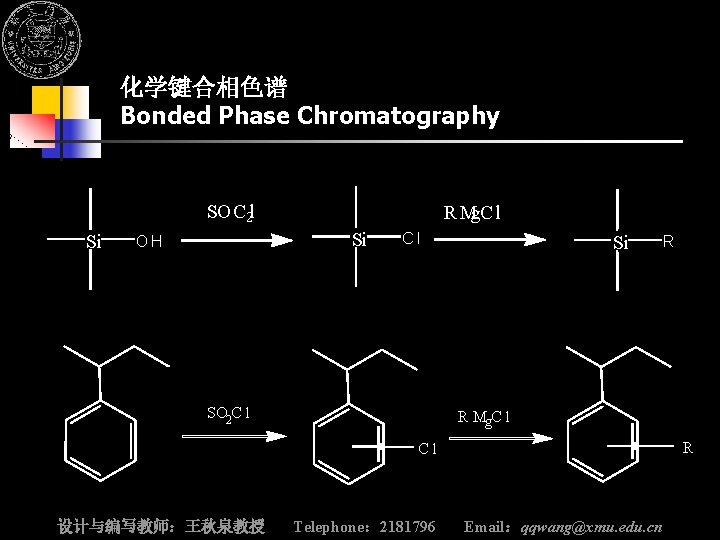 厦门大学精品课程 仪器分析(含实验) 化学键合相色谱 Bonded Phase Chromatography SOC 2 l Si R Mg. C l