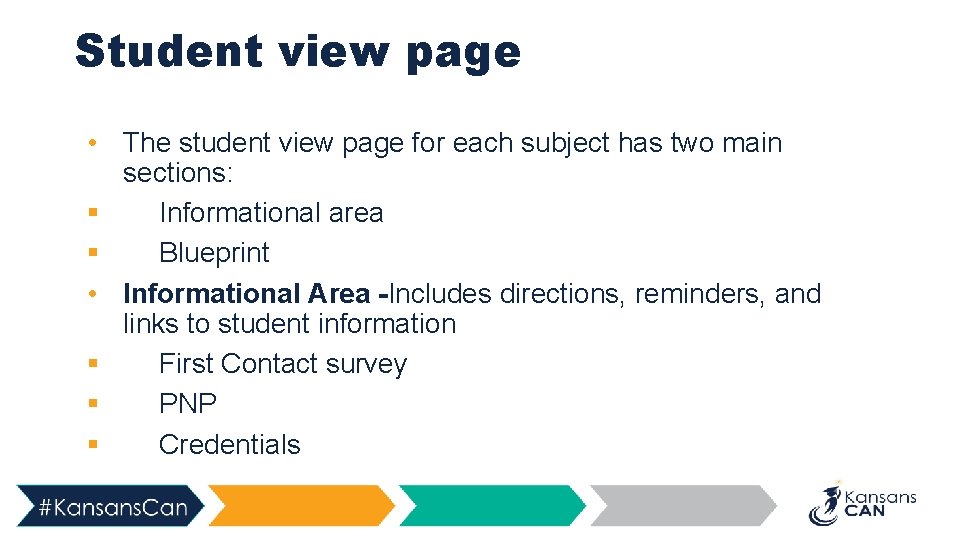 Student view page • The student view page for each subject has two main