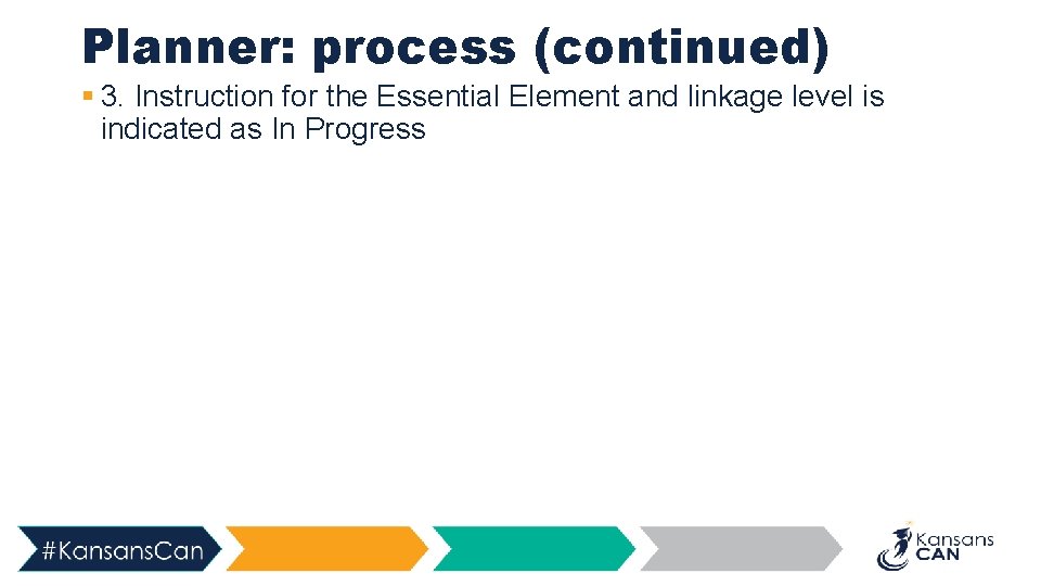 Planner: process (continued) § 3. Instruction for the Essential Element and linkage level is
