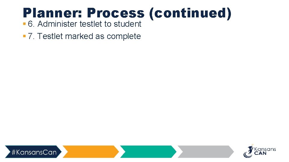 Planner: Process (continued) § 6. Administer testlet to student § 7. Testlet marked as