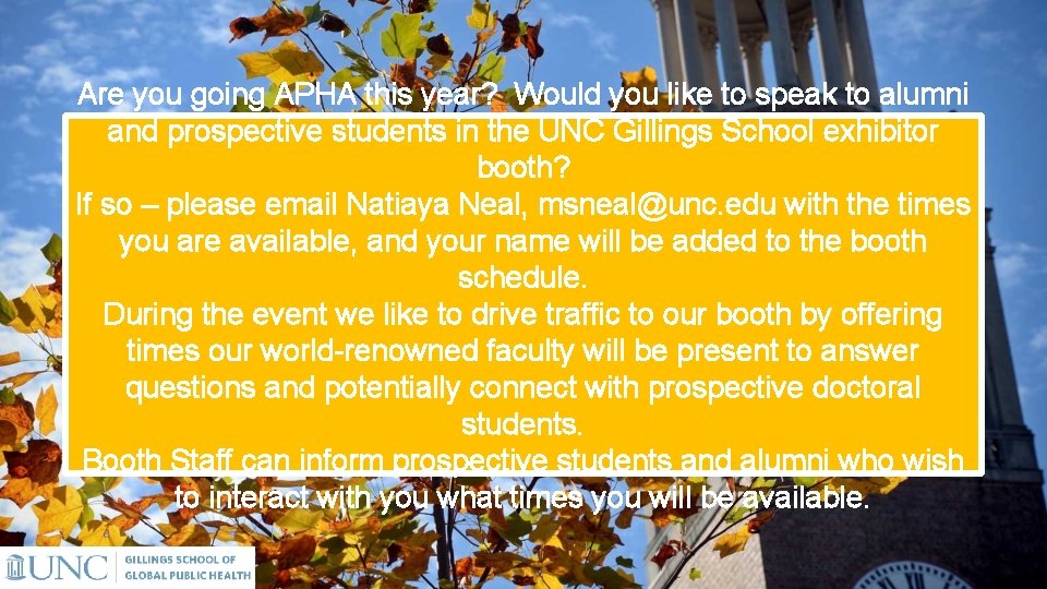 Are you going APHA this year? Would you like to speak to alumni and