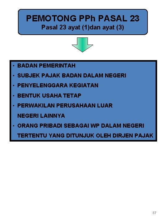 PEMOTONG PPh PASAL 23 Pasal 23 ayat (1)dan ayat (3) • BADAN PEMERINTAH •