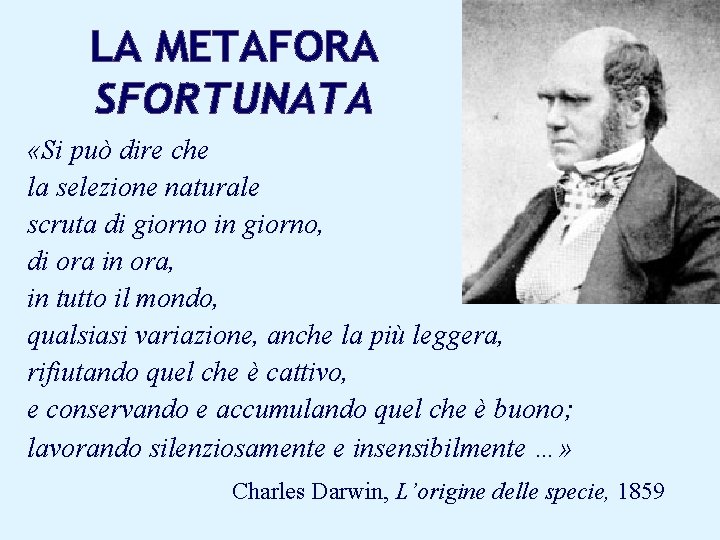 LA METAFORA SFORTUNATA «Si può dire che la selezione naturale scruta di giorno in