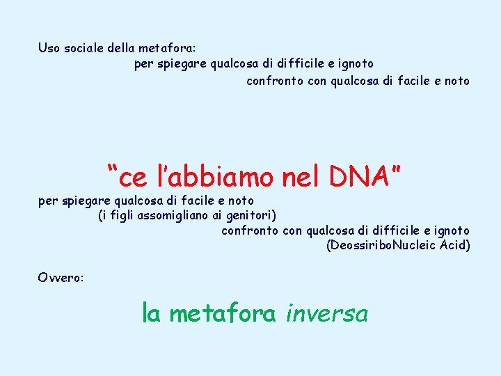 Uso sociale della metafora: per spiegare qualcosa di difficile e ignoto confronto con qualcosa