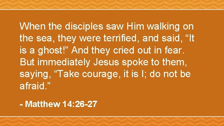 When the disciples saw Him walking on the sea, they were terrified, and said,