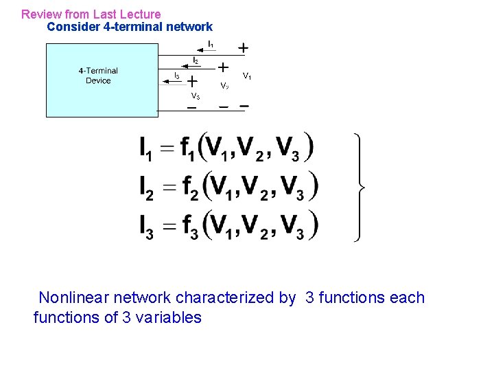 Review from Last Lecture Consider 4 -terminal network Nonlinear network characterized by 3 functions Review from Last Lecture Consider 4 -terminal network Nonlinear network characterized by 3 functions