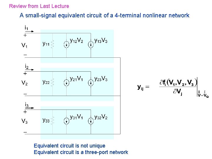 Review from Last Lecture A small-signal equivalent circuit of a 4 -terminal nonlinear network Review from Last Lecture A small-signal equivalent circuit of a 4 -terminal nonlinear network