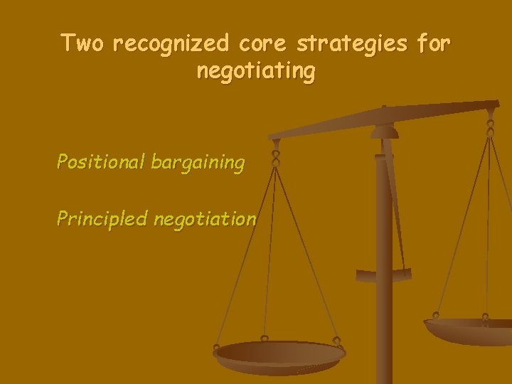 Two recognized core strategies for negotiating Positional bargaining Principled negotiation 