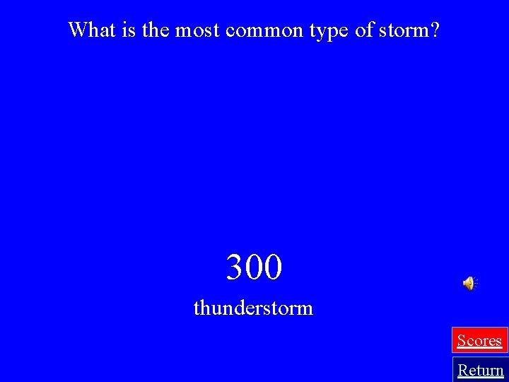 What is the most common type of storm? 300 thunderstorm Scores Return 