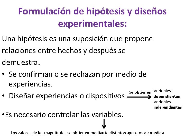 Formulación de hipótesis y diseños experimentales: Una hipótesis es una suposición que propone relaciones