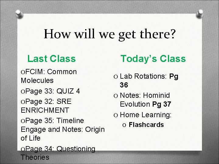 How will we get there? Last Class OFCIM: Common Molecules OPage 33: QUIZ 4