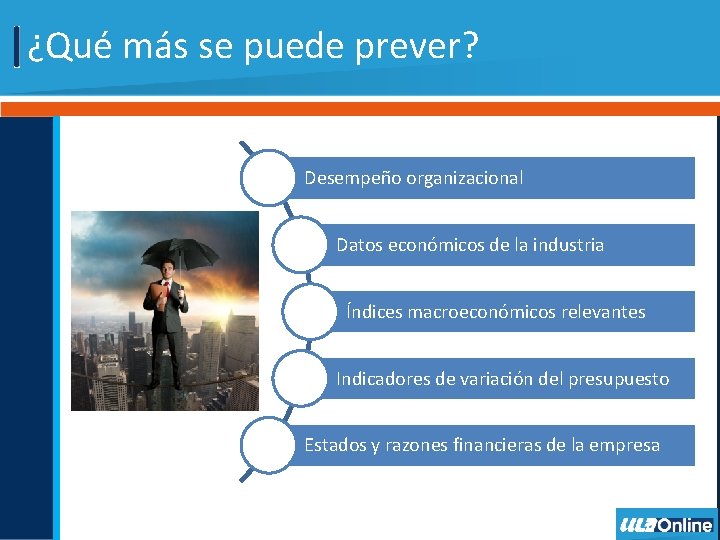 ¿Qué más se puede prever? Desempeño organizacional Datos económicos de la industria Índices macroeconómicos