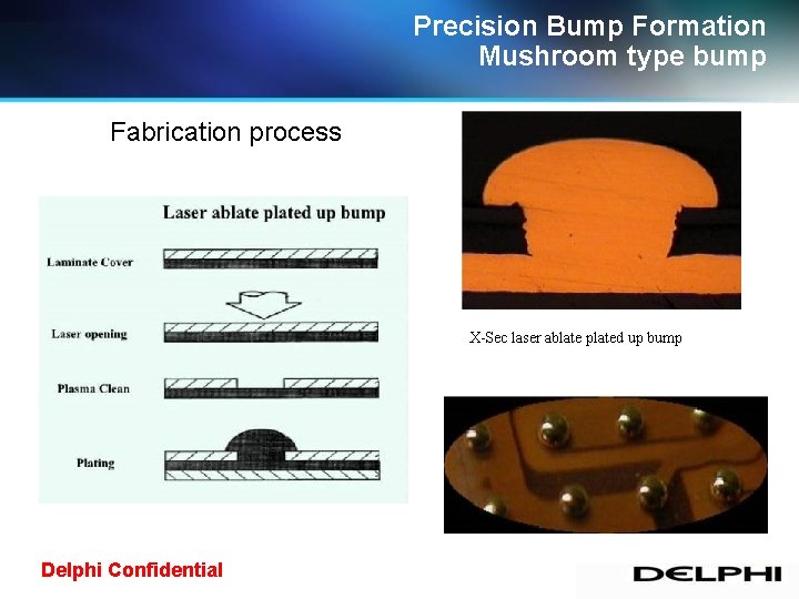 Precision Bump Formation Mushroom type bump Fabrication process X-Sec laser ablate plated up bump