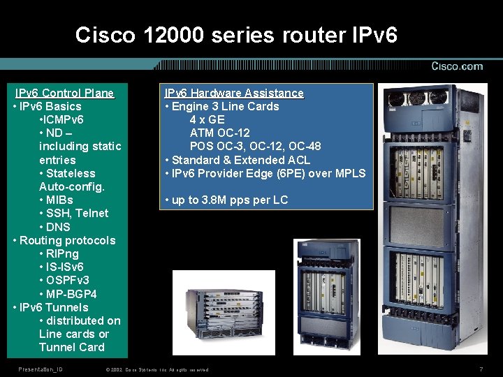 Cisco 12000 series router IPv 6 Control Plane • IPv 6 Basics • ICMPv