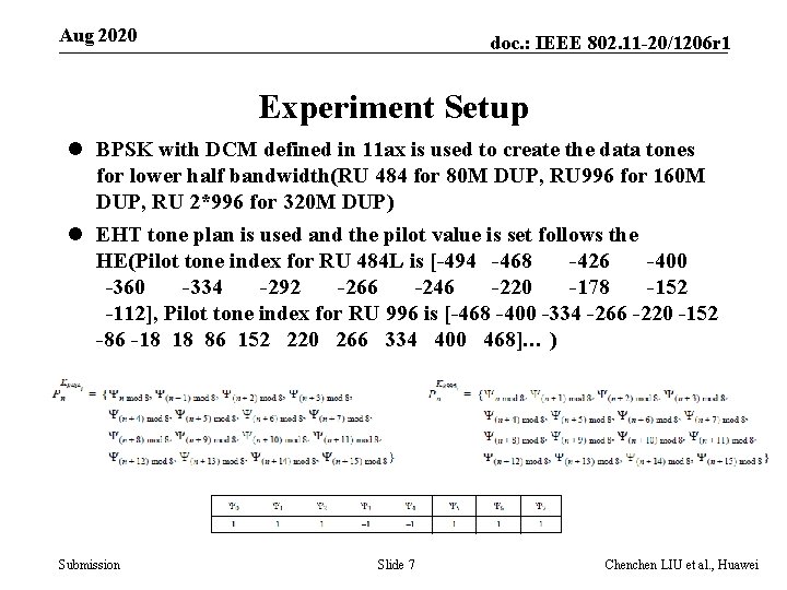 Aug 2020 doc. : IEEE 802. 11 -20/1206 r 1 Experiment Setup l BPSK