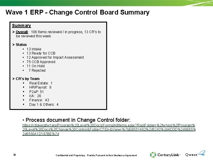 Wave 1 ERP - Change Control Board Summary Ø Overall: 106 Items reviewed /