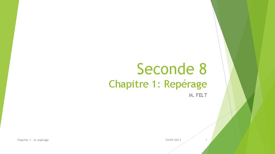 Seconde 8 Chapitre 1: Repérage M. FELT Chapitre 1 : Le repérage 08/09/2015 1